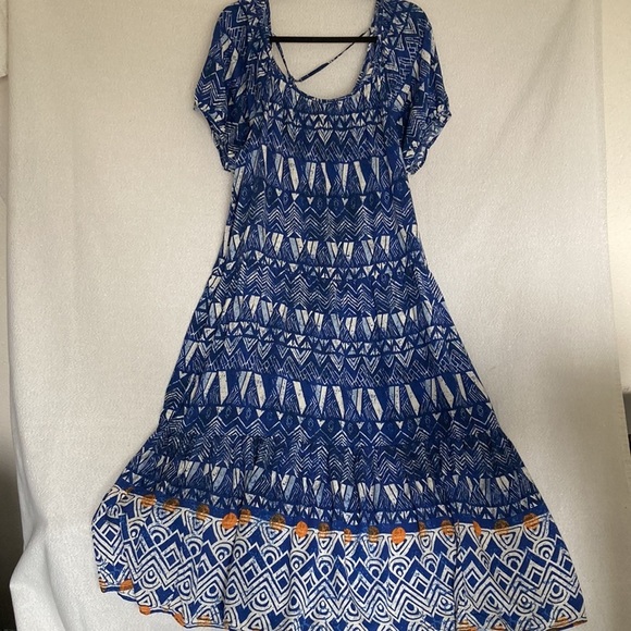 Knox Rose Blue Dress Short Sleeve Tiered Midi Ruffle Scoop Neck Size L - Picture 3 of 10